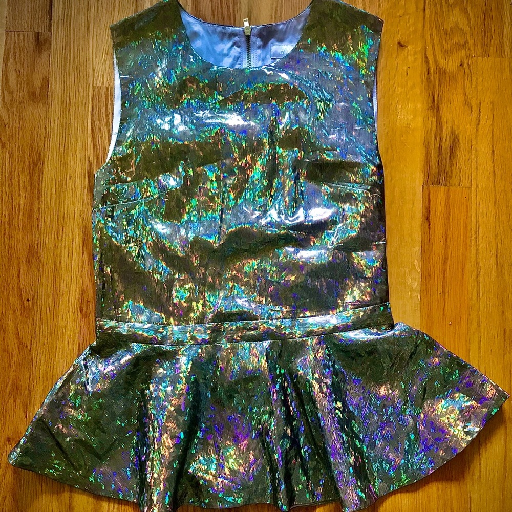 Gold Holographic Peplum Top